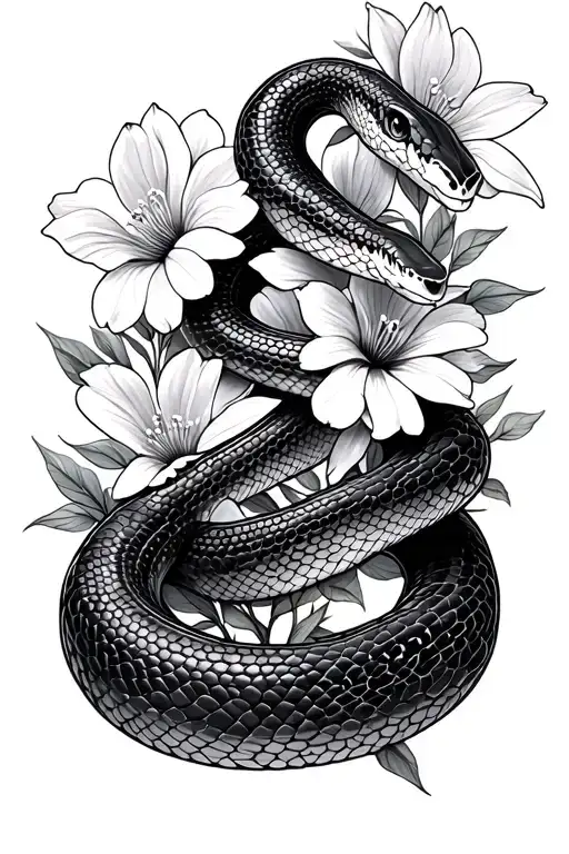 Snake With Wimsical Flowers Surrounding