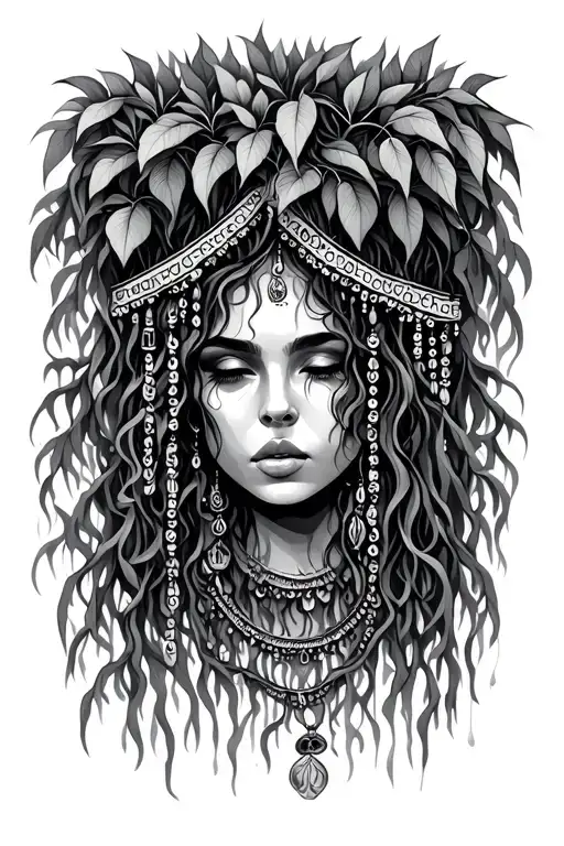 Weeping Willow Tree Mardi Gras Beads Tattoo