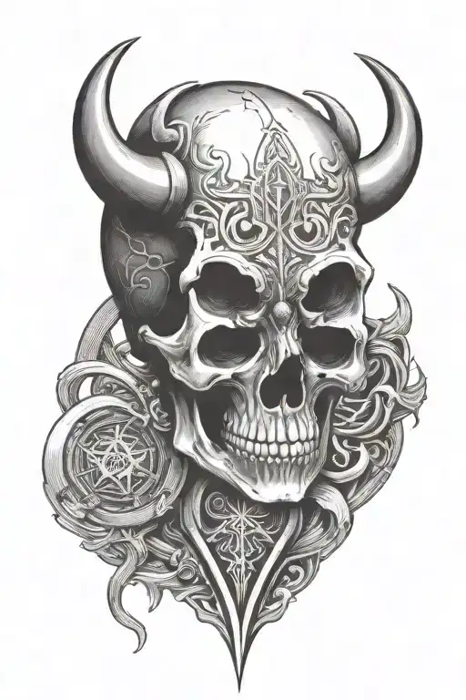 Rune Carved Skull With Horns
