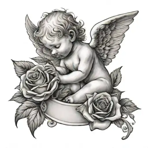 Baby Angel With Rose With Death Date