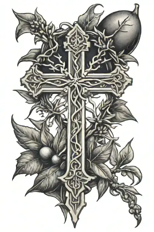 Cross With Thorns And Olive Branch With Bible Verse