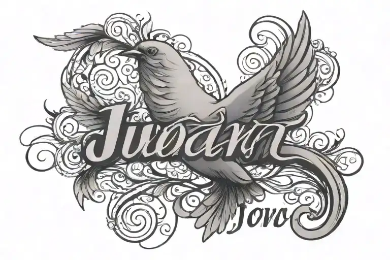 Juan In Cursive With Dove Under Name Written