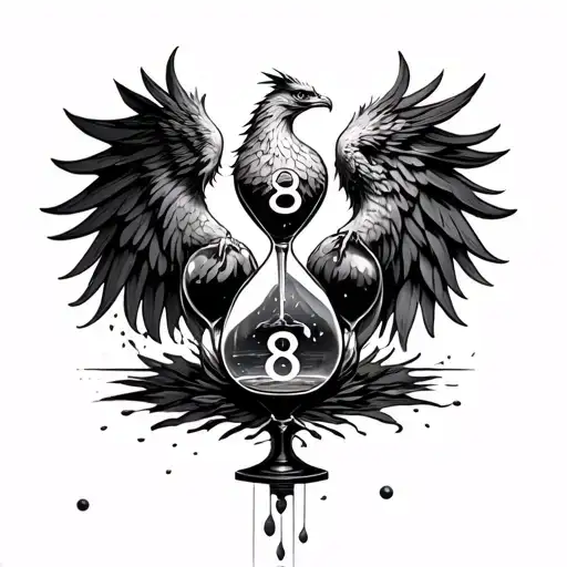 Phoenix Above An Hour Glass With Its Ashes Falling In Making The Numbers 18 And 8