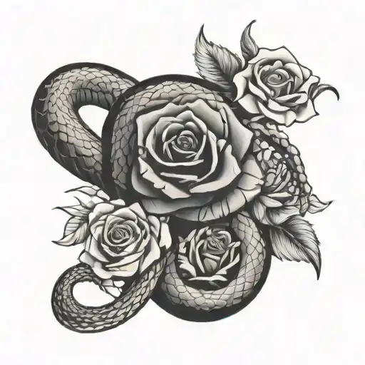 Snake And Roses In Black
