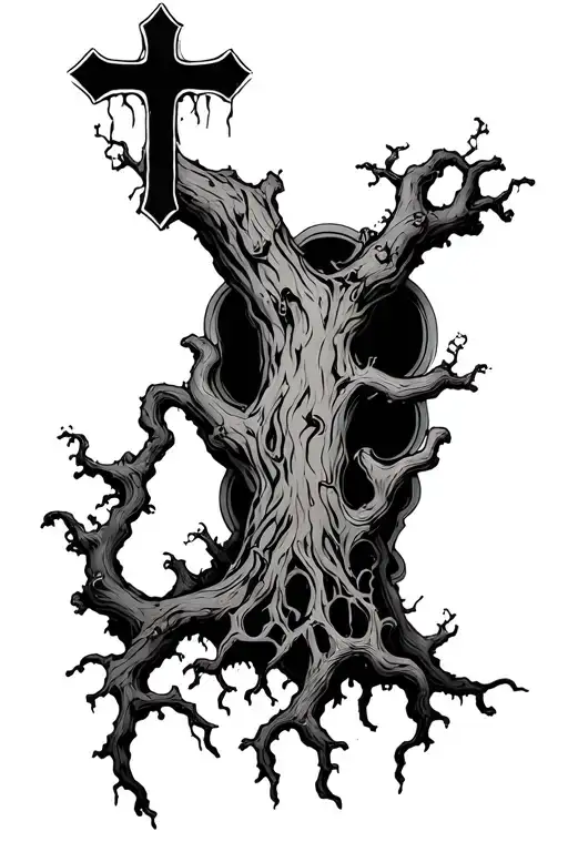 A Poison Tree With Cross Growing Inside Tattoo