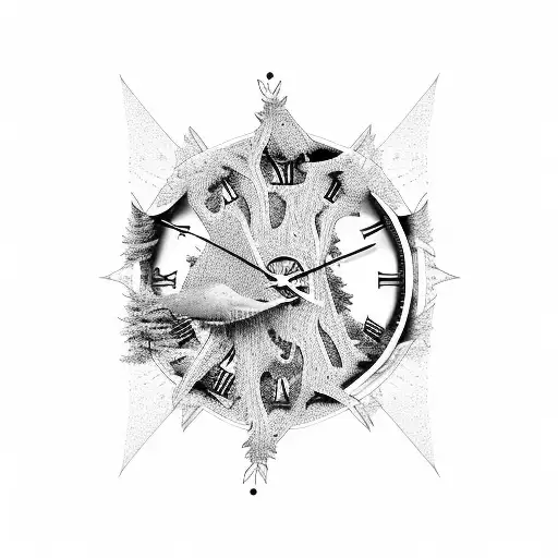 Sleeve Forest With Flying Raven Connected To A Clock