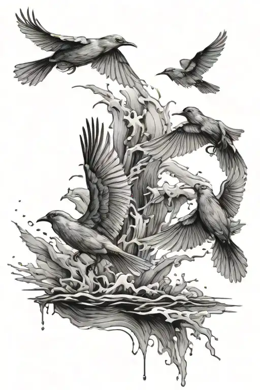 Birds Flying And Standing In Water