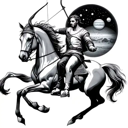 Sagittarius Archer Riding And Jupiter Looking Into Space