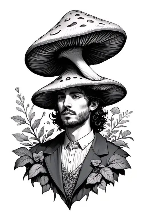 Full Body Male Artist With A Mushroom As A Head
