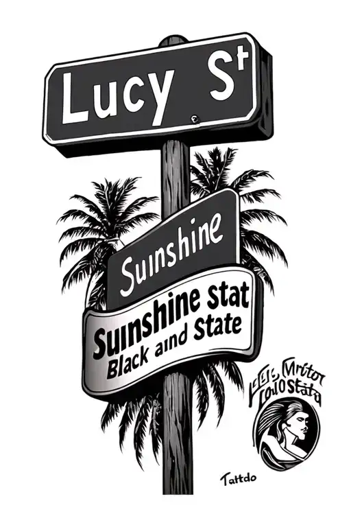 Florida State Tattoo With Lucy St Street Sign And A Sign That Says Sunshine State