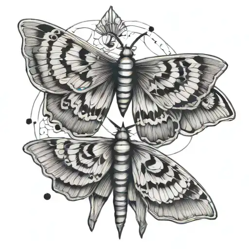 Matching Best Friend Tattoos Of A Lunar Moth Surrounded By Geometric Pattern