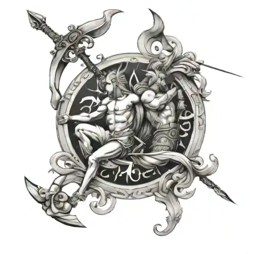 Sagittarius And Aries With Poseidon Trident