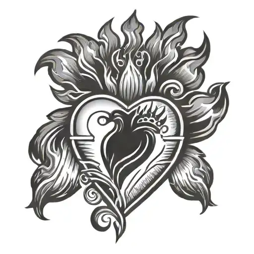 Sacred Heart With Fire And Sad Face