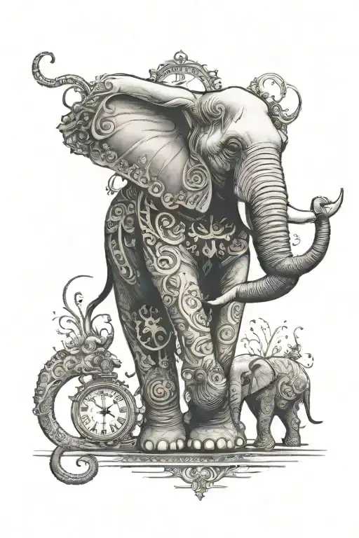 Elephant And Clocks Trunk Up