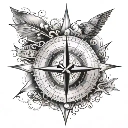 A Compass Rose With Passport Stamps As The Cardinal Directions