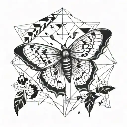 Lunar Moth Surrounded By Geometric Pattern Incorporating Elements