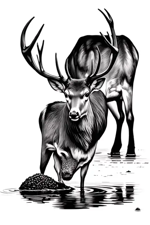 Deer Feeding Near Water