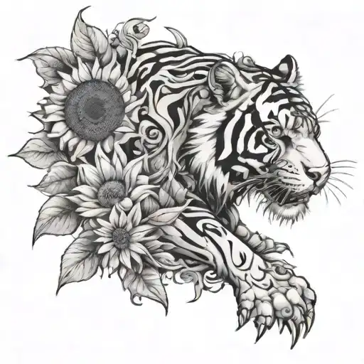 Tiger Humanlike Mecha And Sunflower