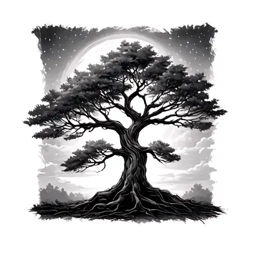 Family Faith Strength Integrity Honor Drawn Tree Featuring