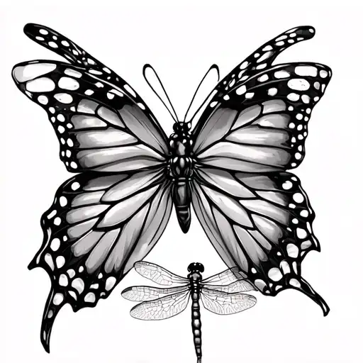 Monarch Butterfly And Dragonfly