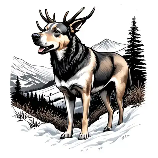 Road Going Into Moutains With Norwegian Elk Hound Dog