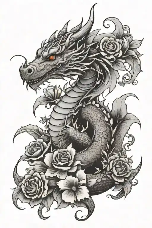 Whimsical Dragon With Flowers
