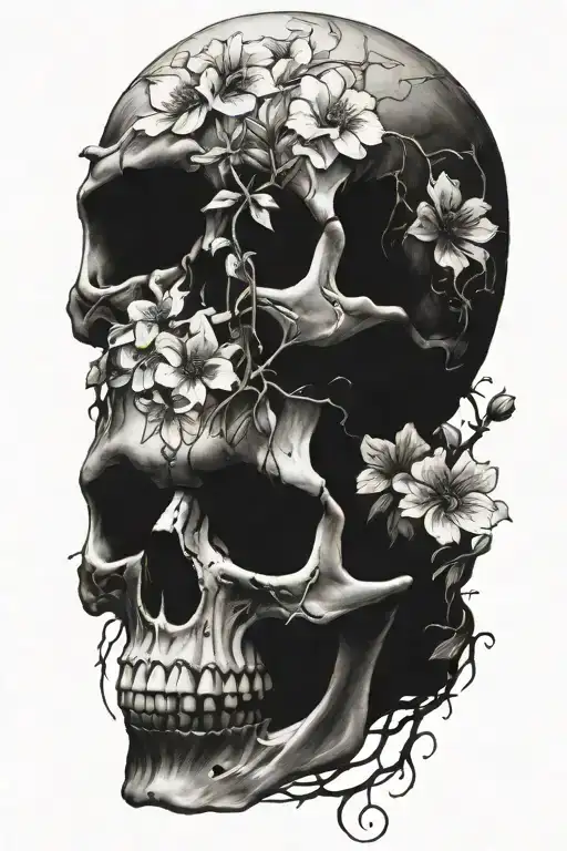 Flowers Growing Out Of A Decaying Skull