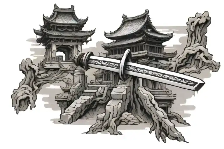 Katana Sword Japanese Temple Ruins