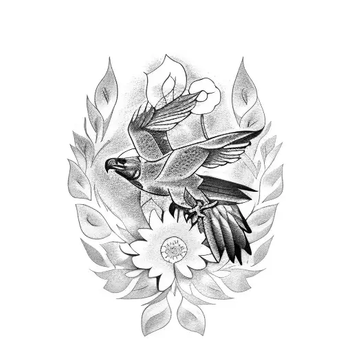 Forearm And Arm Tattoo Of A Flying Hawk With Leaves And Flowers