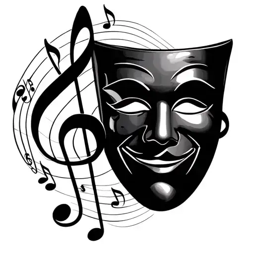 Theatre Mask With Music Note Intertwined