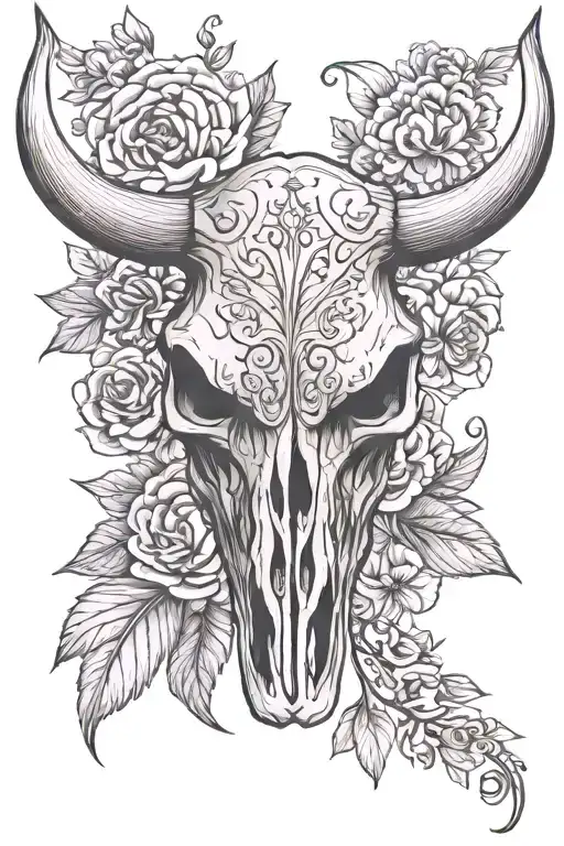 Bull Skull With Floral Background