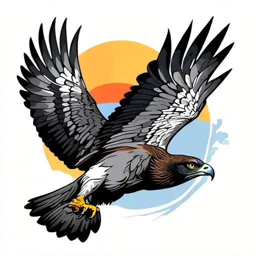 Hawk Flying Through Trees Colors Sunset