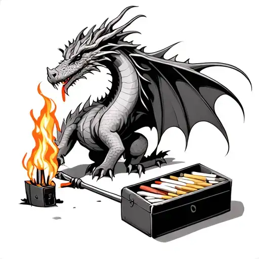 Dragon Setting Fire To A Match Box