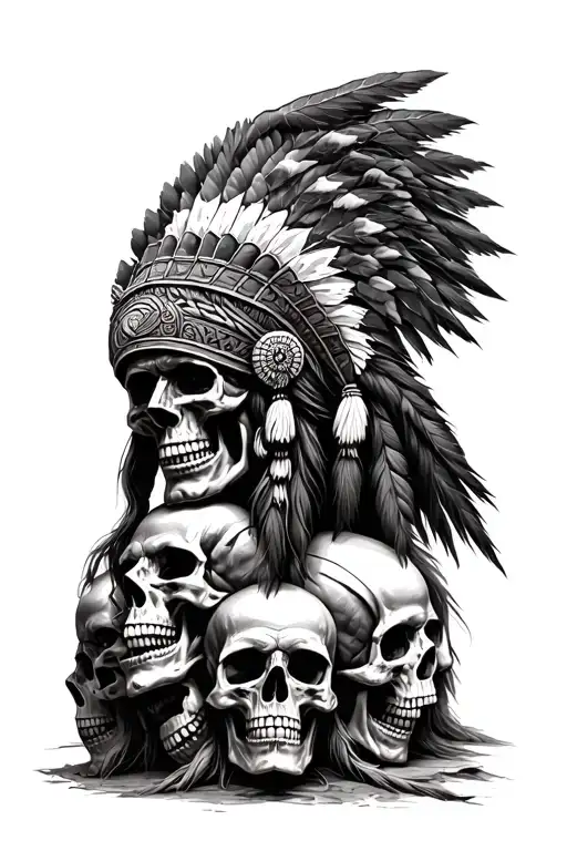 Pile Of Skulls With Indian War Chief On Top