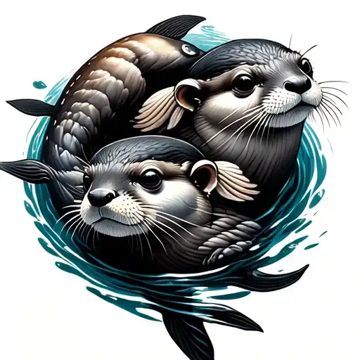 Pisces Otters Swimming