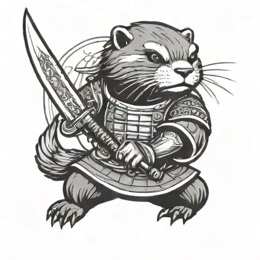 An Agressive Otter In Samurai Armor With A Katana
