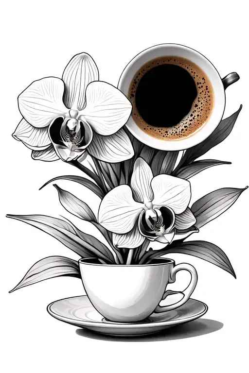 Fine Line Orchids With A Cup Of Coffee As The Base Where They Are Planted