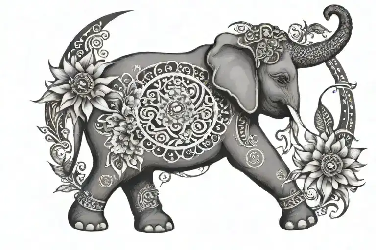 Feminine Elephant Flowers Tribal Moon And Sun