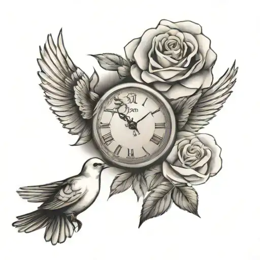 Doves Flying With Rose Watch And Clouds