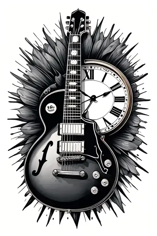 Electric Guitar And Clock Face