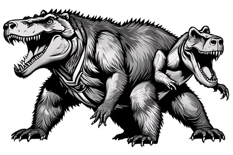 Savage Kung-fu Grizzly Bear Holding A Pet T-rex