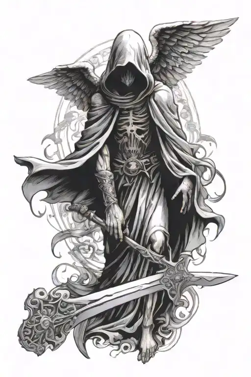 Cloaked Angel Of Death Holding Sword Waist Up
