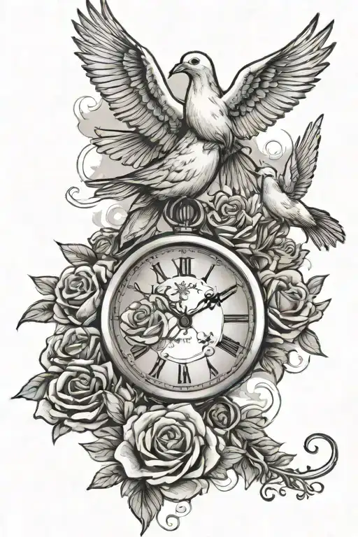 Doves Flying With Rose Watch And Clouds