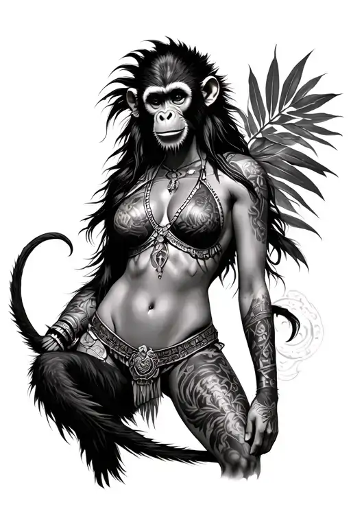 Amazonian Warrior Woman Monkey Holding