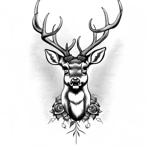 Deer Head With Vines Of Roses Wrapped On Antlers