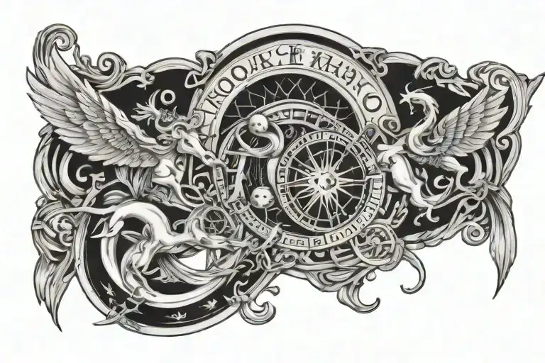 Ourobouros With Astrologique Sign Aquarius Sagittarus Taurus