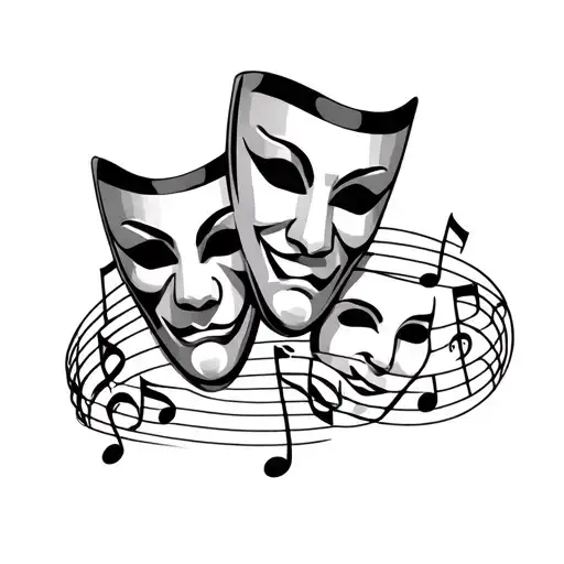 Theatre Masks With Music Note Intertwined Simple Outline