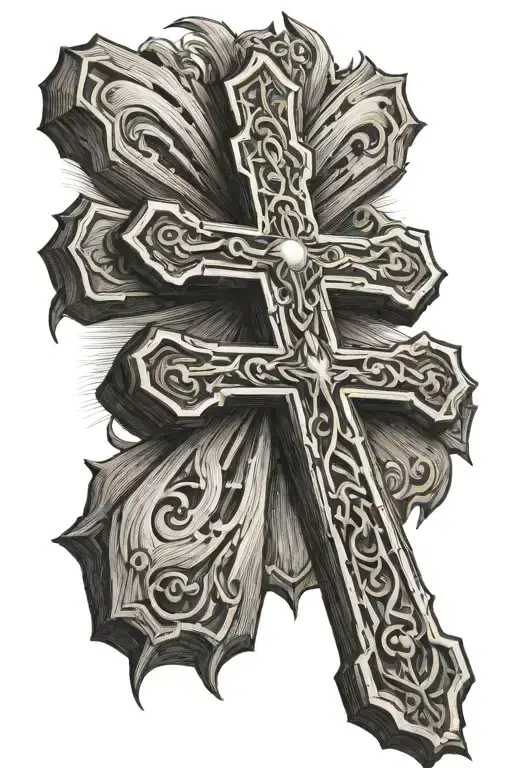 Wooden Cross With Sun In Background