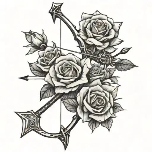 Bow And Arrow Surrounded By Roses Blooming