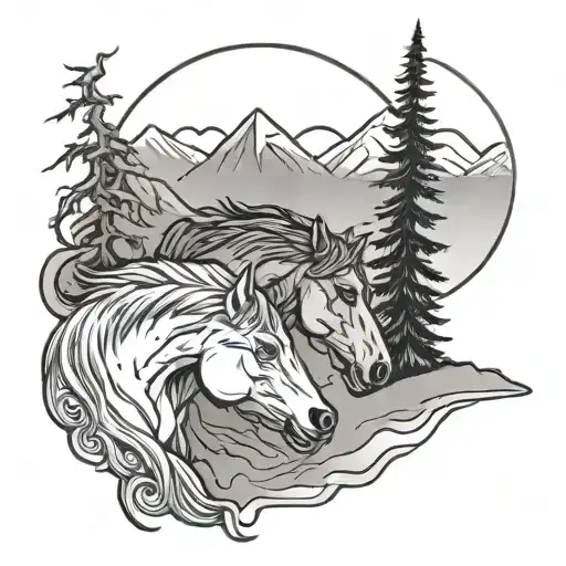 Horses And Wolf Mountain